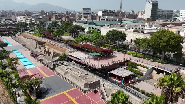 Parque La Muralla In Lima Capital City Of Peru. Historical Centre Landscape. Touristic Attraction. Urban Park. Parque La Muralla In Lima Capital City Of Peru.