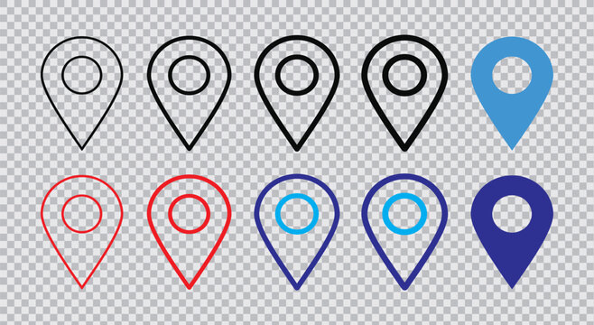 Collection of map marker icons in various styles and colors