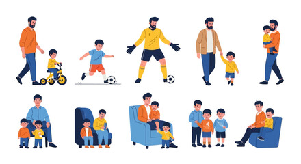 Fototapeta premium Father and child illustrations, family vector icons, parenting moments, flat design characters