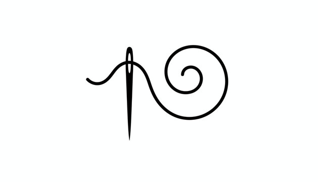 Sewing needle icon, thread curl, minimalist embroidery symbol, black line art