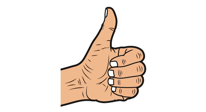 Thumb up hand gesture, approval icon, cartoon vector hand, thumbs up sign, white background