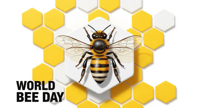 This image features a bee on a honeycomb for World Bee Day Featuring insect