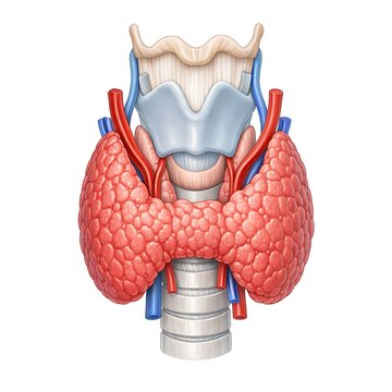 Anatomy of the Human Thyroid Gland and Trachea Medical Illustration