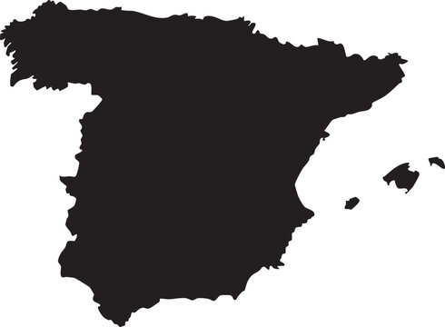 Black silhouette map of Spain simple vector outline for travel and geography concepts isolated on white background