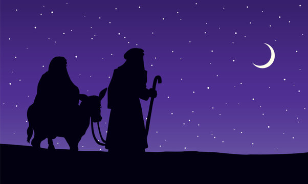 Vector drawing. Mary and Joseph