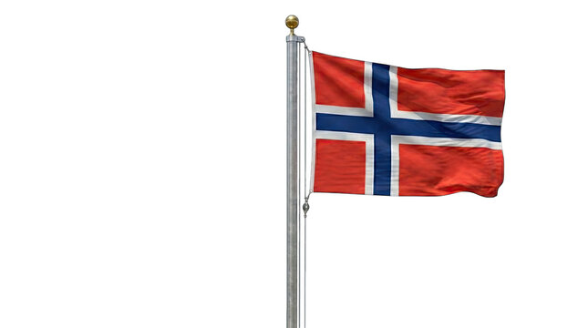 Norwegian flag waving on a pole isolated on transparent background national symbol of norway