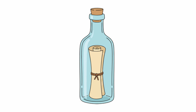 Message in a bottle, rolled up paper, vintage nautical symbol, blue glass bottle