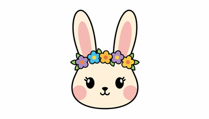 Obraz premium Cute cartoon bunny head, floral crown, pastel colors, Easter icon, vector illustration