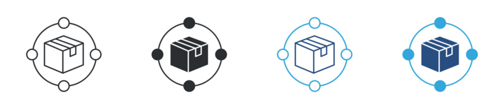 Parcel distribution icon set. package with network connection nodes. delivery system and logistics concept. vector illustration.