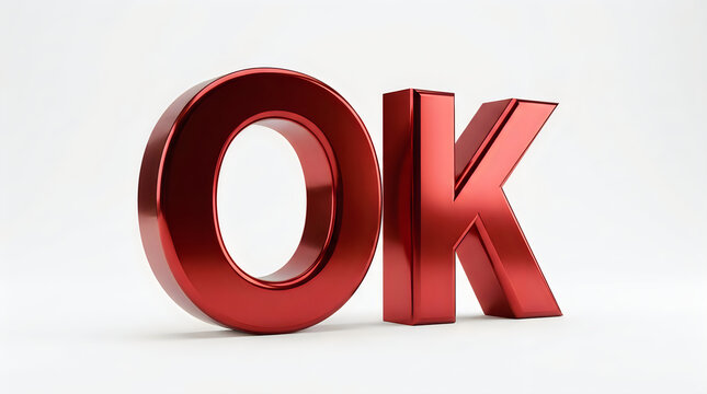 3d ok sign with shiny red metallic finish illustration