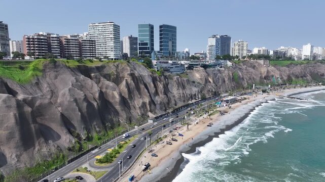 Lima Skyline In Miraflores In Lima Peru. Beach Landscape. Downtown District. Travel Destination. Lima Skyline In Miraflores In Lima Peru. Nature Park. Miraflores Neighborhood.