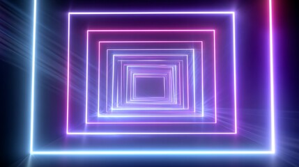 Fototapeta premium Abstract digital with glowing neon square frame in purple and blue gradient background
