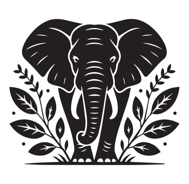 Black elephant head with leaves