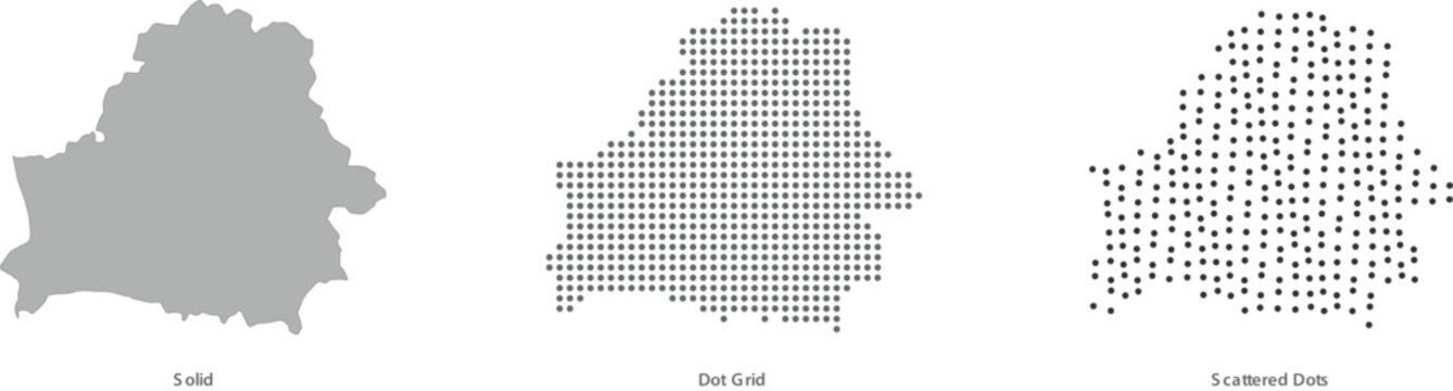 Vector map of belarus in solid, dot grid, and scattered dots styles for design vector illustration