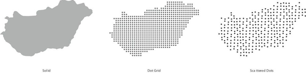 Fototapeta premium Vector illustrations of hungary in solid, dot grid, and scattered dots styles vector illustration