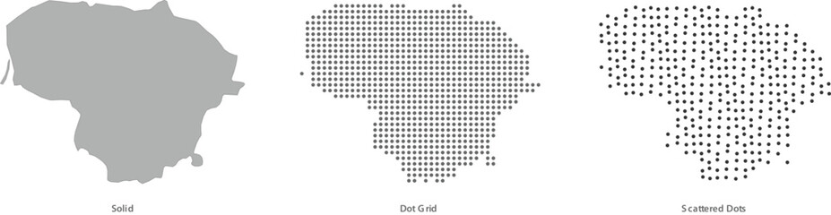 African continent map in solid, dot grid, and scattered dots styles for design vector illustration © Ashraf