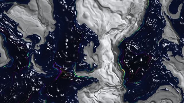 Abstract seamless loop animation of thick glossy dark liquid metal flowing