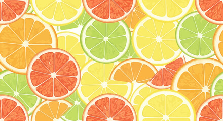 Obraz premium Vibrant Citrus Fruit Slices Seamless Pattern - Orange, Grapefruit, Lemon, Lime