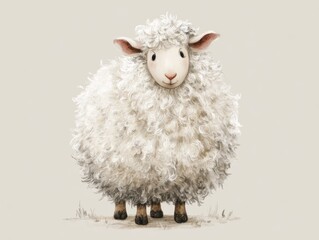 Fototapeta premium Fluffy sheep watercolor illustration soft wool farm animal cute portrait