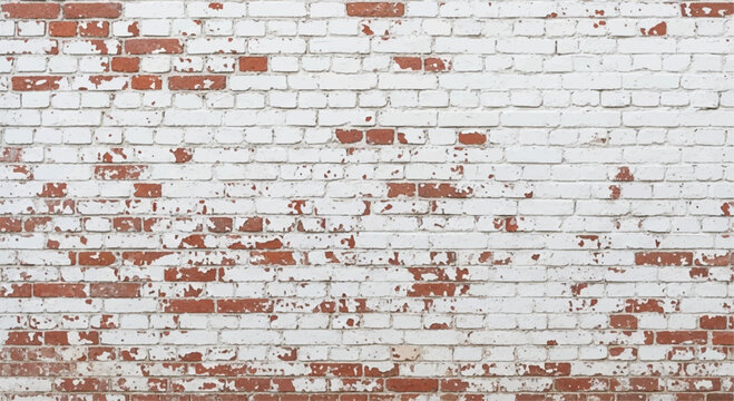 White brick wall background with weathered red bricks and distressed texture. Brick wall pattern background.