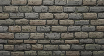 Fototapeta premium Seamless stone brick wall background texture. Weathered stone wall. Seamless illustrated stone brick wall