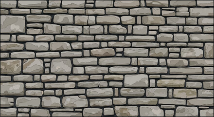 Fototapeta premium Seamless stone brick wall background texture. Weathered stone wall. Seamless illustrated stone brick wall