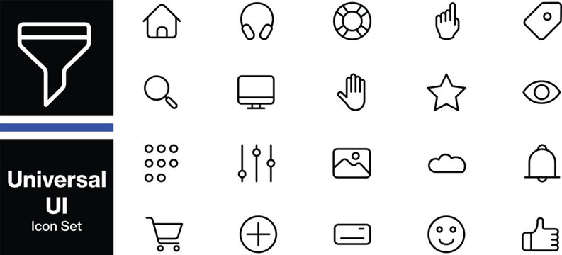 Universal UI Icon Set: Minimalist Thin Line Vector Symbols for Web Navigation, Multimedia, and Mobile Apps