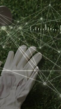 Vertical video: Club head entering, AR network overlaying glove, gauges changing to show swing data