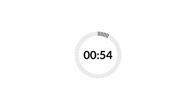Digital countdown timer animation (60&ndash;0 seconds), transparent background, 4K video