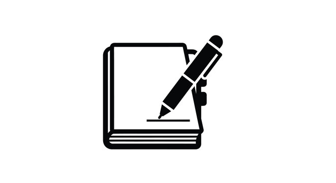 Notebook and pen icon black silhouette on white background