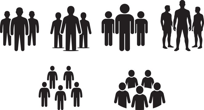 People group silhouette set featuring various team formations representing leadership community unity and human resources isolated on white background for professional vector illustration collection