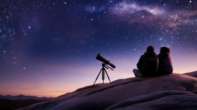 Telescope observing the celestial wonders of the milky way galaxy, symbolizing scientific exploration, cosmic discovery, and the profound search for extraterrestrial life in the universe