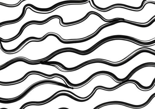 Dynamic swirling black lines repeating across a white plane, illustrating flow, energy, movement, and continuous visual cadence in a minimalist style, movement, stream, cadence