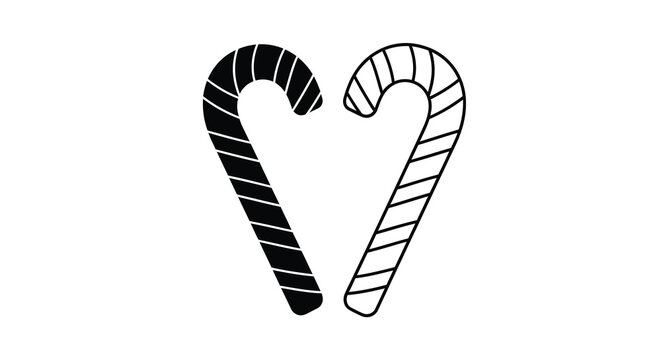 Two candy canes forming a heart shape black and white illustration