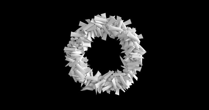4K alpha channel animation of toothpaste tubes forming a circular ring. Ideal for dental promos, hygiene content, product intros, clean transitions, and motion graphics.