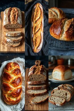 collage of photos with different types of bread AI generated
