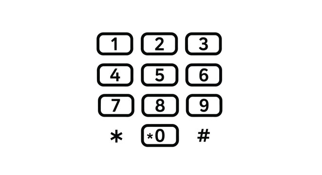 Keypad with numbers and symbols black outline on white background