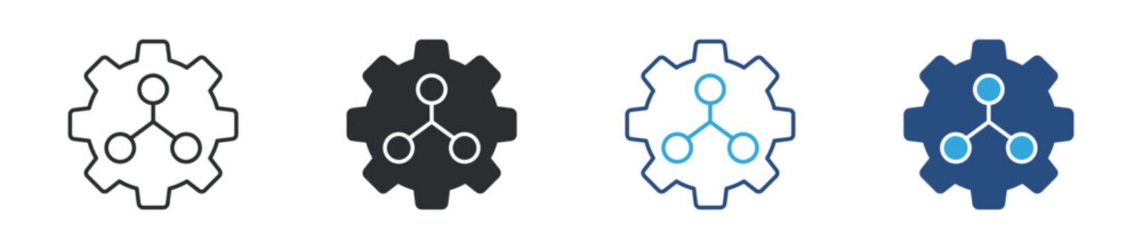 Machine learning icon set. gear with connected nodes symbol. artificial intelligence and data processing concept. vector illustration.
