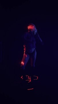 Cyberpunk Dancer with Glowing Red LED Gear