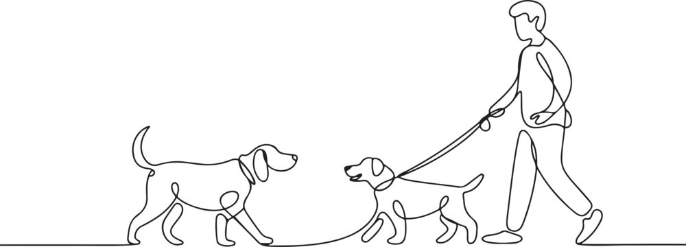Homeless dog wants to be a pet. Owner with a dog. Love to the animals. one line icon drawing vector