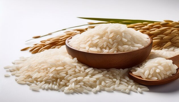 white background with grains of rice
