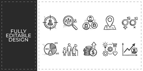 Obraz premium Human resources and job recruitment vector icons featuring hiring skills team leader and gender equality hand drawn illustration for corporate management and HR design