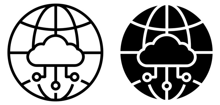 Cloud computing and global network icon set, vector illustration for technology and internet concept on transparent background