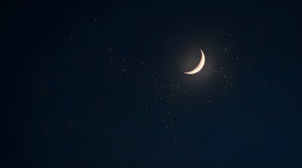 Fototapeta premium Crescent moon with stars glowing in night sky