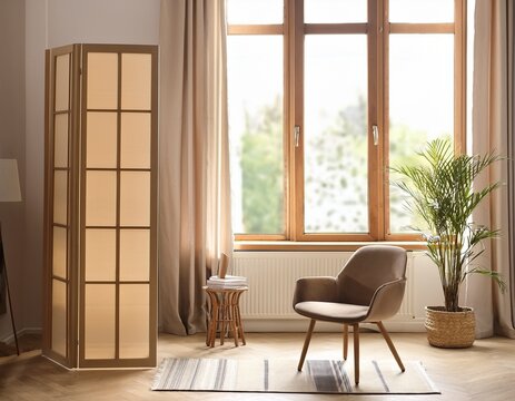 room decor with folding partition and chair