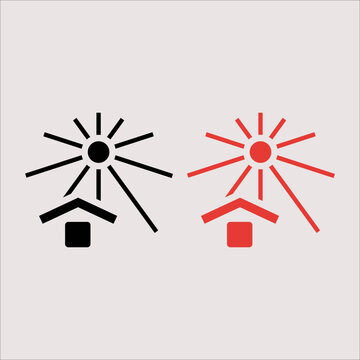 Keep Away from Sunlight Heat Symbol Black and Red Icon Set &ndash; Store Away from Light Medical Storage Badge