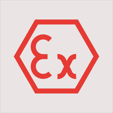 ATEX Ex Explosion Proof Symbol Red Hexagon Badge &ndash; Explosive Atmosphere Certification Mark Icon