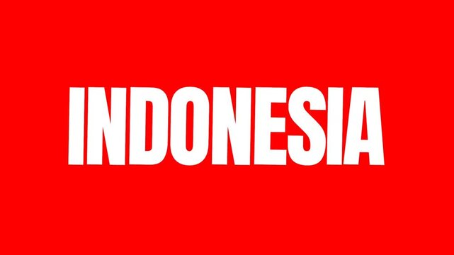 Bold white Indonesia text on vibrant red background with clean animation, perfect for country identity, travel theme, and geographic visual content.