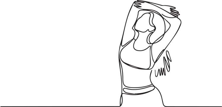young woman with headache holding head in frustration minimalist line art illustration
