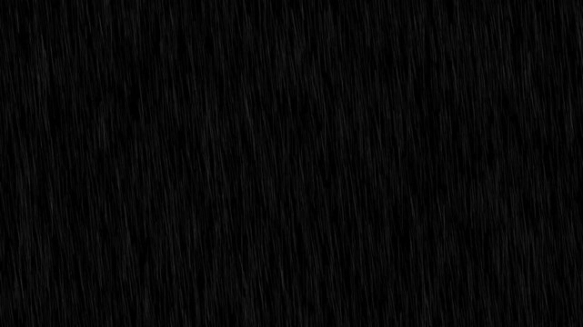 heavy rain looping over black background. Isolated Rain Loop on Black  screen .rain raining motion overlay footage